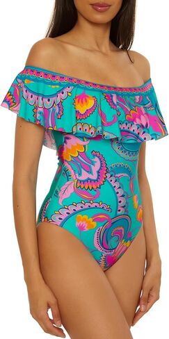 Trina Turk Women's Mykonos Ruffle One Piece Swimsuit, Off Shoulder, Bathing Suits for Women in Kuwait