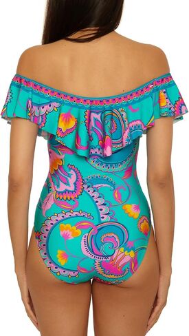 Trina Turk Women's Mykonos Ruffle One Piece Swimsuit, Off Shoulder, Bathing Suits for Women in Kuwait