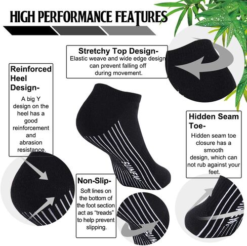 Sunew 3 Pairs Mens Viscose Bamboo Socks, Unisex Indoor Home Training Short Casual Soft Athletic Breathable Cushioned Viscose Bamboo Fiber Socks for Running Hiking Black L in Kuwait