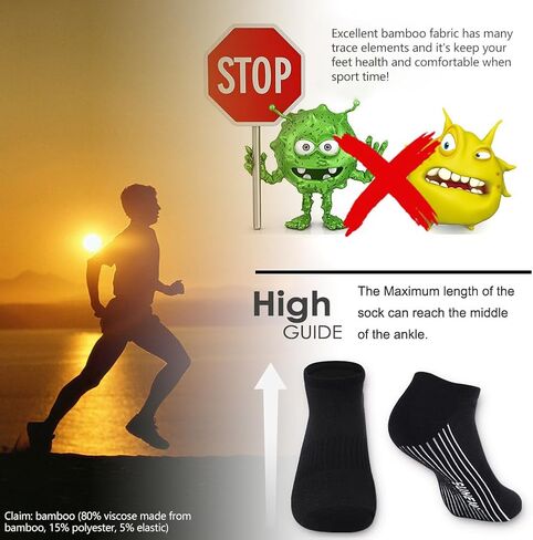 Sunew 3 Pairs Mens Viscose Bamboo Socks, Unisex Indoor Home Training Short Casual Soft Athletic Breathable Cushioned Viscose Bamboo Fiber Socks for Running Hiking Black L in Kuwait