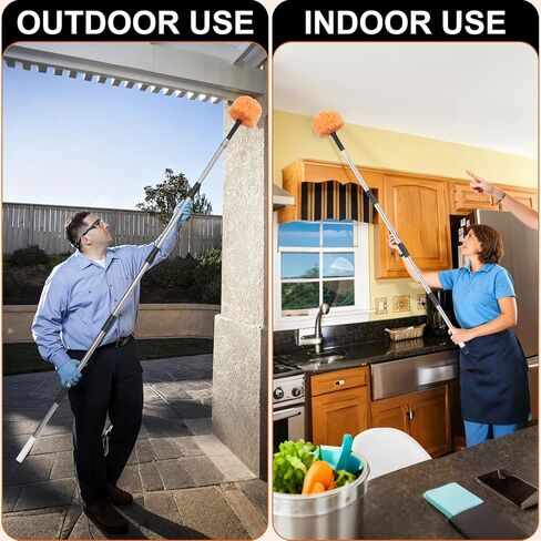 Cobweb Duster with Extension Pole - 9 FT Lightweight Stainless Steel Adjustment Duster Ceiling Fan Duster for High Ceilings, Medium Stiff PET Bristle Spider Web Brush for Indoor/Outdoor Cleaning in Kuwait