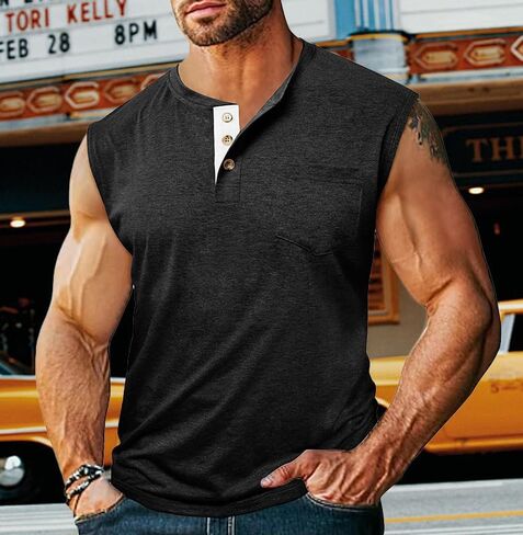 Men Henley Sleeveless Tank Tops Athletic Workout Shirts in Kuwait