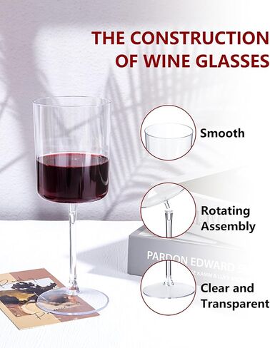 YOUBET 36 Pack Clear Plastic Wine Glasses - 10 OZ Disposable Square Wine Glasses with Stem for Wedding & Party & Anniversary in Kuwait
