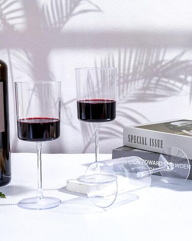 YOUBET 36 Pack Clear Plastic Wine Glasses - 10 OZ Disposable Square Wine Glasses with Stem for Wedding & Party & Anniversary in Kuwait