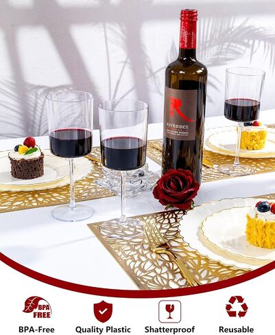 YOUBET 36 Pack Clear Plastic Wine Glasses - 10 OZ Disposable Square Wine Glasses with Stem for Wedding & Party & Anniversary in Kuwait