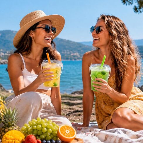 10 مجموعات من دلاء المشروبات الشفافة سعة 34 أونصة مع أغطية وقش، أكواب بلاستيكية كبيرة قابلة لإعادة الاستخدام للاستعمال مرة واحدة مع مقابض للاستخدام في الهواء الطلق/السفر/تغليف المشروبات/حفلات حمام السباحة والشاطئ/النزهة/عيد الأب، أكواب دلو in Kuwait