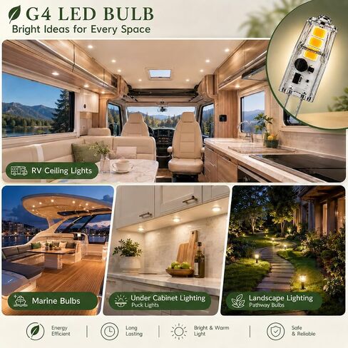 لمبة G4 LED 12 فولت تيار متردد/تيار مستمر، 1.5 وات، 3000 كلفن أبيض دافئ، 6 عبوات | يعادل 20 وات هالوجين، 150 لومن، غير قابل لتعديل الضوء، لإضاءة المناظر الطبيعية لخزانة RV in Kuwait