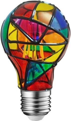 لمبة إضاءة LED من الزجاج الملون A19/A60 بقدرة 4 وات E26 قاعدة ملونة ملونة ومتعددة الألوان مرسومة يدويًا لتزيين حفلات عيد الميلاد المنزلية، قابلة للتعتيم - عبوة واحدة in Kuwait