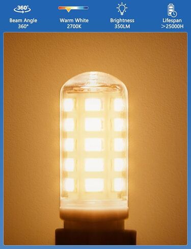 لمبة G9 LED بيضاء دافئة، 3 وات، 350 لومن، 2700 ك، أي ما يعادل 30-40 وات هالوجين، بدون وميض، غير قابلة للتعتيم، زاوية شعاع 360 درجة، تيار متردد 100-120 فولت، قاعدة سيراميك ثنائية الدبوس G9 مصابيح إضاءة LED للإضاءة المنزلية - 6 قطع in Kuwait