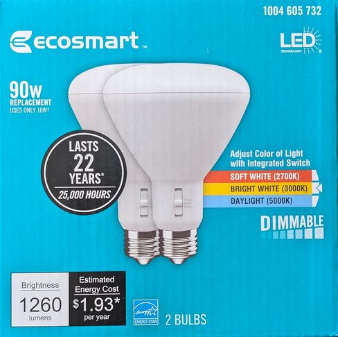 مصباح إضاءة LED جديد Ecosmart (22 عامًا) يعادل 90 وات BR30 قابل للتحديد (عبوة من قطعتين) in Kuwait