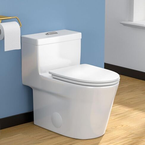 مراحيض Lordear قطعة واحدة للحمامات - 1.24/1.43 GPF Standard Dual Flush، 17 بوصة ADA مراحيض ارتفاع مريحة - وعاء ممدود، 12 بوصة خشنة، تصميم حديث مزخرف، أبيض in Kuwait