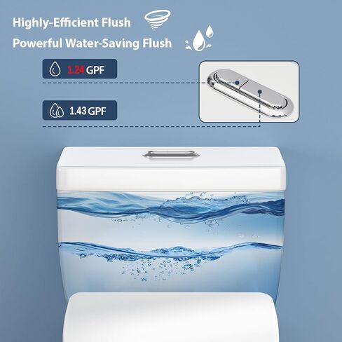 مراحيض Lordear قطعة واحدة للحمامات - 1.24/1.43 GPF Standard Dual Flush، 17 بوصة ADA مراحيض ارتفاع مريحة - وعاء ممدود، 12 بوصة خشنة، تصميم حديث مزخرف، أبيض in Kuwait