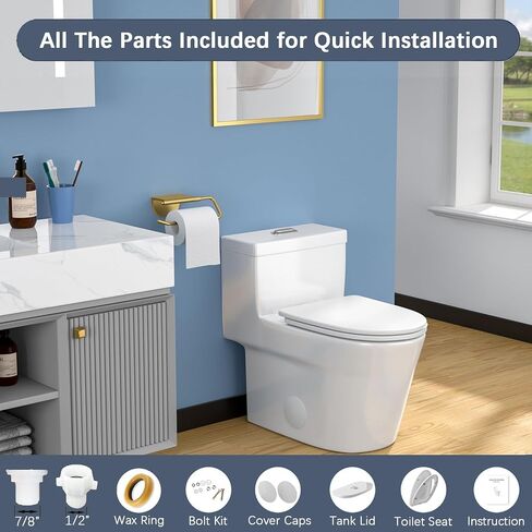مراحيض Lordear قطعة واحدة للحمامات - 1.24/1.43 GPF Standard Dual Flush، 17 بوصة ADA مراحيض ارتفاع مريحة - وعاء ممدود، 12 بوصة خشنة، تصميم حديث مزخرف، أبيض in Kuwait