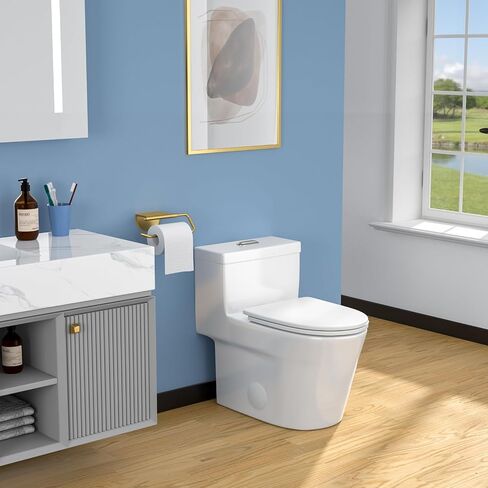 مراحيض Lordear قطعة واحدة للحمامات - 1.24/1.43 GPF Standard Dual Flush، 17 بوصة ADA مراحيض ارتفاع مريحة - وعاء ممدود، 12 بوصة خشنة، تصميم حديث مزخرف، أبيض in Kuwait