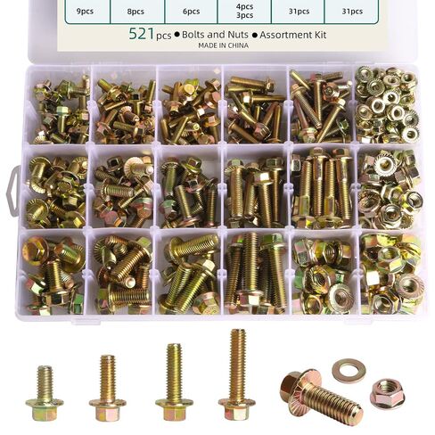 521PCS M6 M8 M10 Flange Bolts Assortment Kit - 8.8 Grade Alloy Steel,Bolt Assortment for Industrial & Construction Use​ in Kuwait