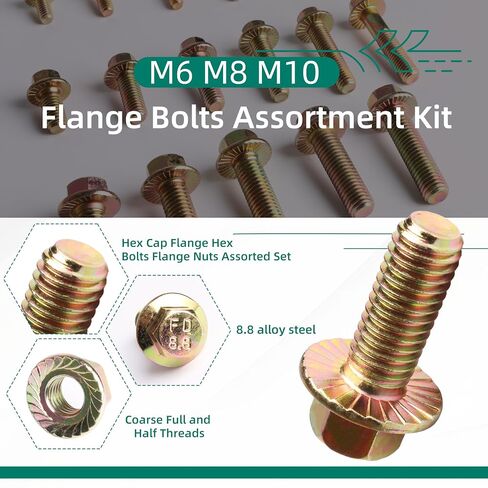 521PCS M6 M8 M10 Flange Bolts Assortment Kit - 8.8 Grade Alloy Steel,Bolt Assortment for Industrial & Construction Use​ in Kuwait