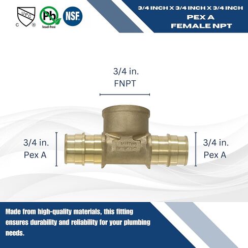 تي شيرت XFITTING Pex A 3/4 x Pex A 3/4 بوصة x 3/4 أنثى NPT، تي شيرت Pex A أنثى NPT، 29-6-4=2XX، قطعتان in Kuwait