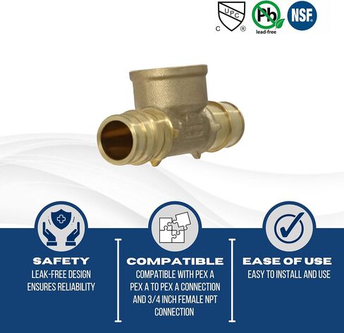 تي شيرت XFITTING Pex A 3/4 x Pex A 3/4 بوصة x 3/4 أنثى NPT، تي شيرت Pex A أنثى NPT، 29-6-4=2XX، قطعتان in Kuwait