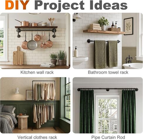 تجهيزات الأنابيب، DIY الصناعية الشرير، أسود، 1 × 16، 2 حزمة | مقاوم للصدأ، لدرابزين كرسي رفوف المنزل in Kuwait