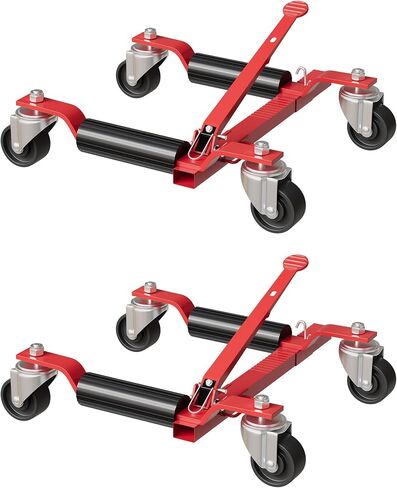 2 Pack 6000 LBS Heavy Duty Car Wheel Dolly Jack Set, Mechanical Vehicle Tire Positioning Mover with Ratcheting Foot Pedal, Auto Repair Moving Kit for Garage Workshop, Red in Kuwait