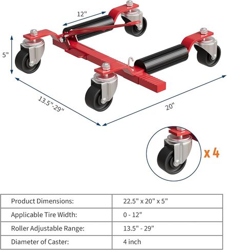 2 Pack 6000 LBS Heavy Duty Car Wheel Dolly Jack Set, Mechanical Vehicle Tire Positioning Mover with Ratcheting Foot Pedal, Auto Repair Moving Kit for Garage Workshop, Red in Kuwait