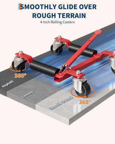 2 Pack 6000 LBS Heavy Duty Car Wheel Dolly Jack Set, Mechanical Vehicle Tire Positioning Mover with Ratcheting Foot Pedal, Auto Repair Moving Kit for Garage Workshop, Red in Kuwait