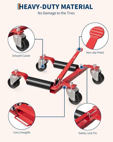 2 Pack 6000 LBS Heavy Duty Car Wheel Dolly Jack Set, Mechanical Vehicle Tire Positioning Mover with Ratcheting Foot Pedal, Auto Repair Moving Kit for Garage Workshop, Red in Kuwait