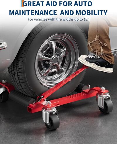 2 Pack 6000 LBS Heavy Duty Car Wheel Dolly Jack Set, Mechanical Vehicle Tire Positioning Mover with Ratcheting Foot Pedal, Auto Repair Moving Kit for Garage Workshop, Red in Kuwait