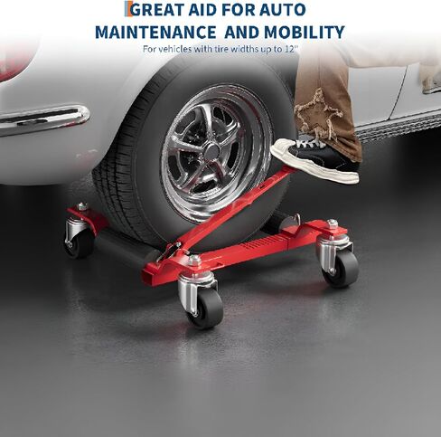 2 Pack 6000 LBS Heavy Duty Car Wheel Dolly Jack Set, Mechanical Vehicle Tire Positioning Mover with Ratcheting Foot Pedal, Auto Repair Moving Kit for Garage Workshop, Red in Kuwait