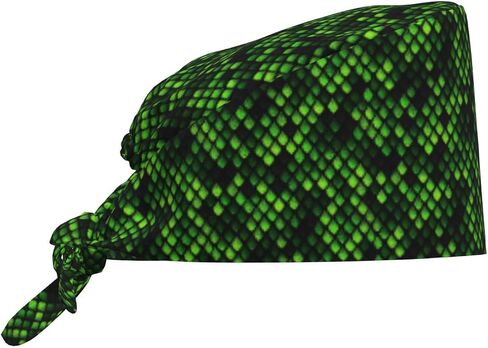 Bright Green Snake Skin Print Scrub Caps Women Men, Nurse Cap Surgical Caps Scrub Hats for Women Men, Adjustable Working Cap with Sweatband in Kuwait