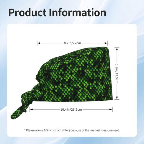 Bright Green Snake Skin Print Scrub Caps Women Men, Nurse Cap Surgical Caps Scrub Hats for Women Men, Adjustable Working Cap with Sweatband in Kuwait