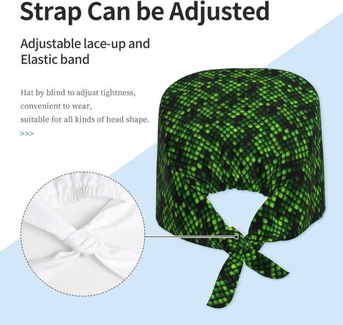 Bright Green Snake Skin Print Scrub Caps Women Men, Nurse Cap Surgical Caps Scrub Hats for Women Men, Adjustable Working Cap with Sweatband in Kuwait