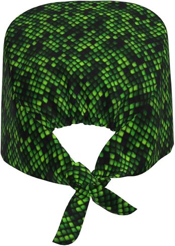 Bright Green Snake Skin Print Scrub Caps Women Men, Nurse Cap Surgical Caps Scrub Hats for Women Men, Adjustable Working Cap with Sweatband in Kuwait
