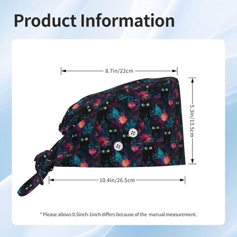 Funny Black Cat Floral Print Scrub Caps Women Men, Adjustable Nurse Cap Surgical Caps Scrub Hats for Women Men, Working Cap with Buttons for Hanging Face Masks in Kuwait