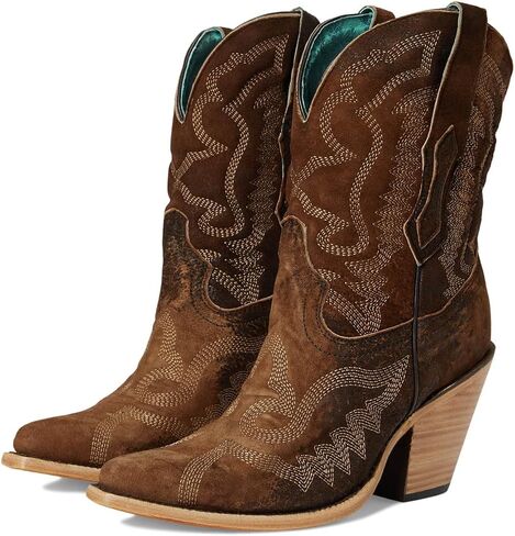 Corral Boots حريمي مطرز بمقدمة قصيرة كاجوال بكعب عالٍ حتى الكاحل 3 بوصات فما فوق - بني in Kuwait