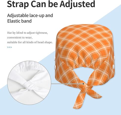 Orange Check Print Scrub Caps Women Men, Adjustable Nurse Cap Surgical Caps Scrub Hats for Women Men, Working Cap with Buttons for Hanging Face Masks in Kuwait