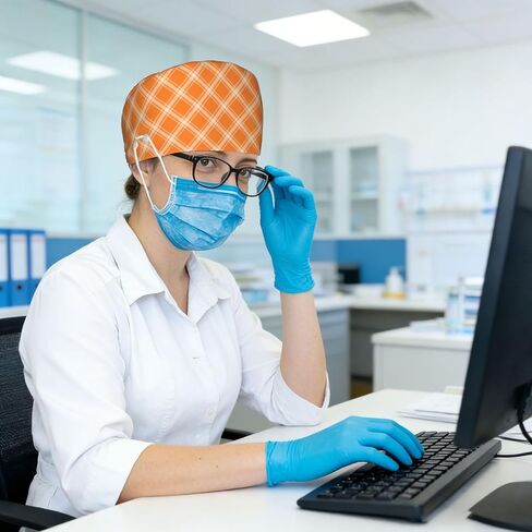 Orange Check Print Scrub Caps Women Men, Adjustable Nurse Cap Surgical Caps Scrub Hats for Women Men, Working Cap with Buttons for Hanging Face Masks in Kuwait
