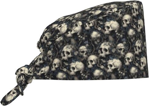 Vintage Skull Flower A Print Scrub Caps Women Men, Nurse Cap Surgical Caps Scrub Hats for Women Men, Adjustable Working Cap with Sweatband Black in Kuwait