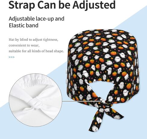 Cute Ghost Pumpkin Love Print Scrub Caps Women Men, Adjustable Nurse Cap Surgical Caps Scrub Hats for Women Men, Working Cap with Buttons for Hanging Face Masks Black in Kuwait