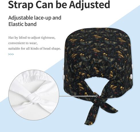 Retro Butterfly Mushroom Print Scrub Caps Women Men, Adjustable Nurse Cap Surgical Caps Scrub Hats for Women Men, Working Cap with Buttons for Hanging Face Masks Black in Kuwait