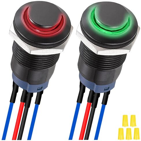 2 قطعة 12 مم زر ضغط LED أحمر/أخضر، غلاف معدني أسود IP65 مقاوم للماء 12 فولت 24 فولت 3A تيار مستمر SPST 2 وضعية القفل الذاتي على مفتاح إيقاف التشغيل مع أسلاك سلكية مسبقًا وغطاء أسلاك لقارب السيارة in Kuwait