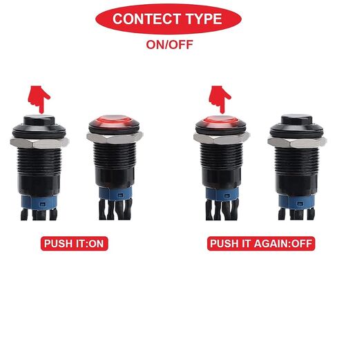 2 قطعة 12 مم زر ضغط LED أحمر/أخضر، غلاف معدني أسود IP65 مقاوم للماء 12 فولت 24 فولت 3A تيار مستمر SPST 2 وضعية القفل الذاتي على مفتاح إيقاف التشغيل مع أسلاك سلكية مسبقًا وغطاء أسلاك لقارب السيارة in Kuwait