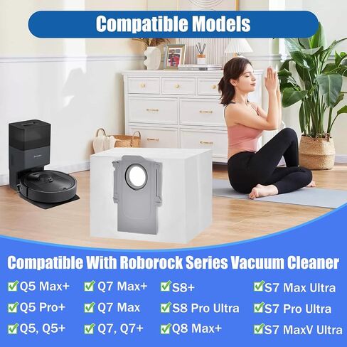 12 Pack Dust Bags for Roborock S8 Pro Ultra, S8+, Q7 Max+, Q8 Max+, Q5 Max+, Q5+, Q5 Pro+, Q7, Q7+, Q7 Max+, S7 MaxV Ultra,S7 Max Ultra Vacuum Cleaner Replacement Disposable Dust Bags- 4L in Kuwait