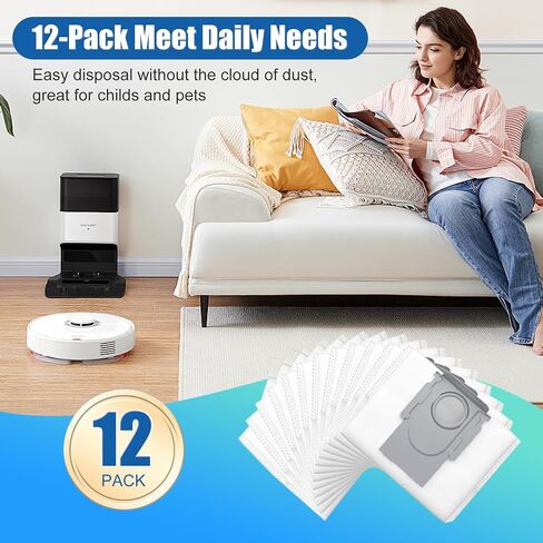 12 Pack Dust Bags for Roborock S8 Pro Ultra, S8+, Q7 Max+, Q8 Max+, Q5 Max+, Q5+, Q5 Pro+, Q7, Q7+, Q7 Max+, S7 MaxV Ultra,S7 Max Ultra Vacuum Cleaner Replacement Disposable Dust Bags- 4L in Kuwait