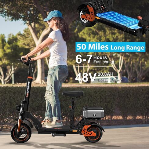 Electric Scooter Adults, 1600 W Motor Up to 50 Miles Range & 40 MPH Top Speed, 10" Off Road Tire Folding E-Scooter with Detachable Seat for Teen Commuting (UL 2272tested) in Kuwait