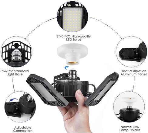 ضوء المرآب LED - 6000 لومن 6500 كلفن ضوء النهار 60 وات، مصابيح سقف المرآب ذات ثلاث أوراق in Kuwait