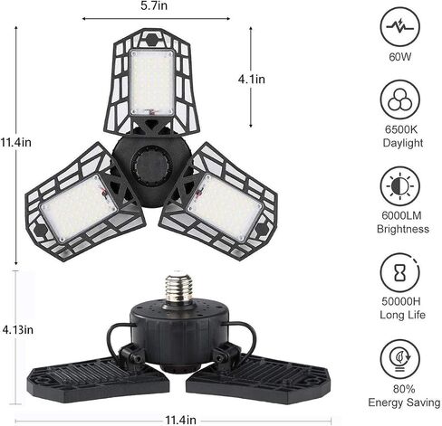 ضوء المرآب LED - 6000 لومن 6500 كلفن ضوء النهار 60 وات، مصابيح سقف المرآب ذات ثلاث أوراق in Kuwait