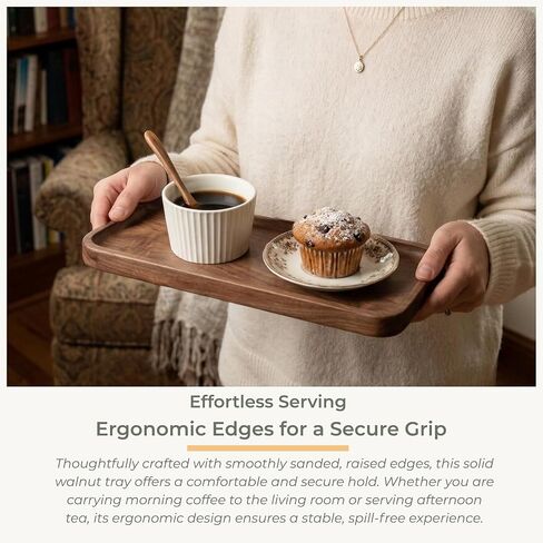 صينية تقديم خشب الجوز من خشب الموسو - طبق مستطيل صغير من الخشب الصلب للحمام والعشاء والشاي والقهوة (11.8 × 5 بوصة) in Kuwait