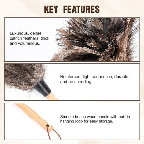 2pcs Ostrich Feather Dusters，Reusable Feather Duster with Wood Handle, Ostrich Feather Dusters for Cleaning, Office, Home, Car(Length13" in Kuwait