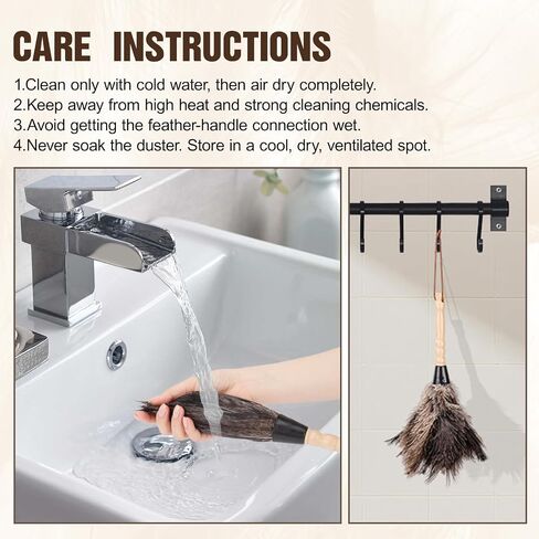 2pcs Ostrich Feather Dusters，Reusable Feather Duster with Wood Handle, Ostrich Feather Dusters for Cleaning, Office, Home, Car(Length13" in Kuwait